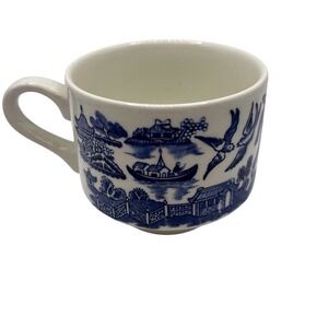 Vintage Churchill Blue Willow Footed Coffee Tea Cup Mug Ceramic Made in England